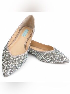 Betsey Johnson Jude Crystal-Embellished Pointed Toe Flats in Iridescent Silver